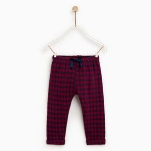 NWOT Zara Red Plaid Jacquard Pants 9/12 Months